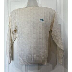 Vintage 90’s Izod Lacoste Cream Preppy Knit V Neck Golf Grandpa Sweater Men’s S